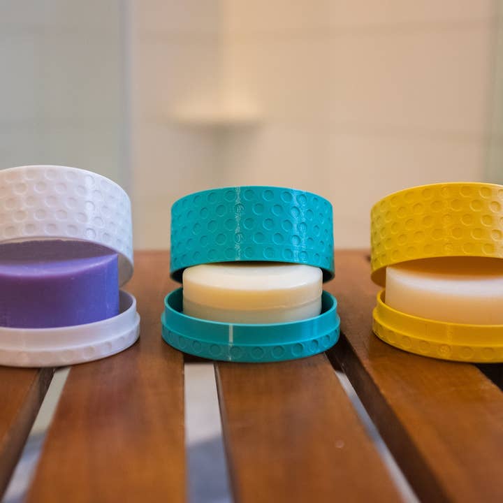 Printed Foundry – Großhandel Badeseifenschale – Reisetauglicher runder Shampoo-Riegelhalter mit Deckel, Seifenspender6