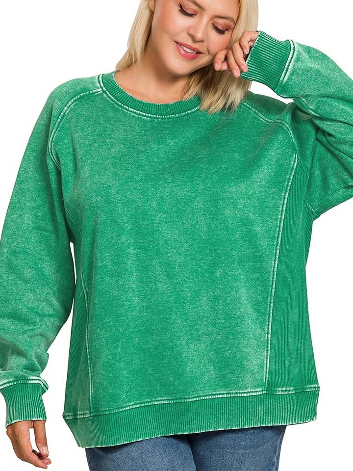 Plus Acid Washed Fleece Sweatshirts Side Rib for wholesale by Vanilla Monkey