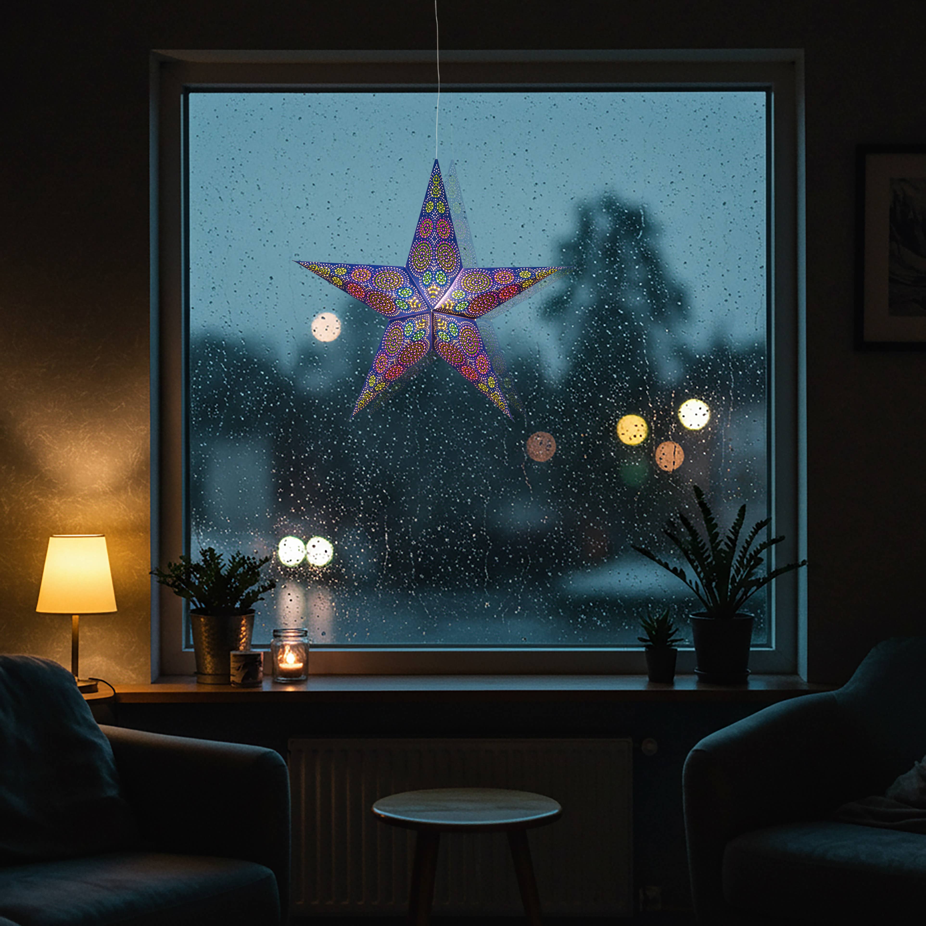 Artschatz LLC - Vendita all'ingrosso Lanterne/lampade di carta - Caleidoscopio ~ 5 puntatore, luce blu a forma di lanterna a forma di stella, 61 cm5