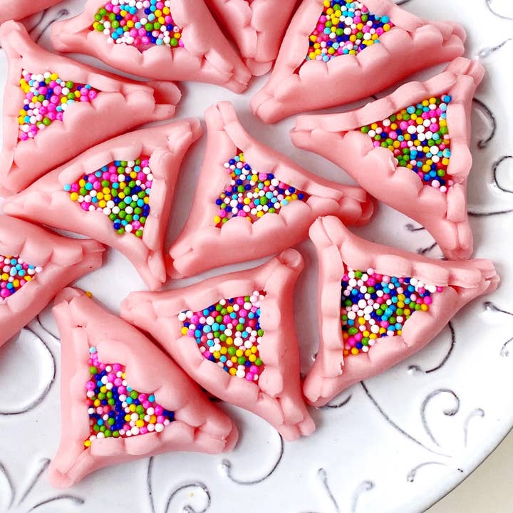 Gourmet Marzipan Purim Pink Sprinkle Hamantaschen for wholesale by marzipops