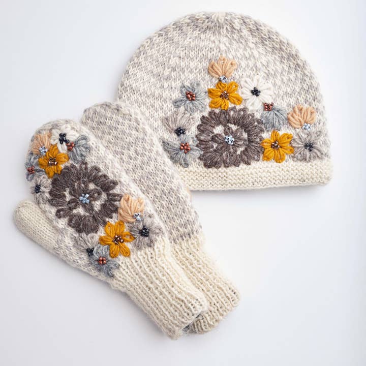 Windhorse Trading Inc - Wholesale Beanie - Women's - Embroidery Wool Beaded Floral_CP769