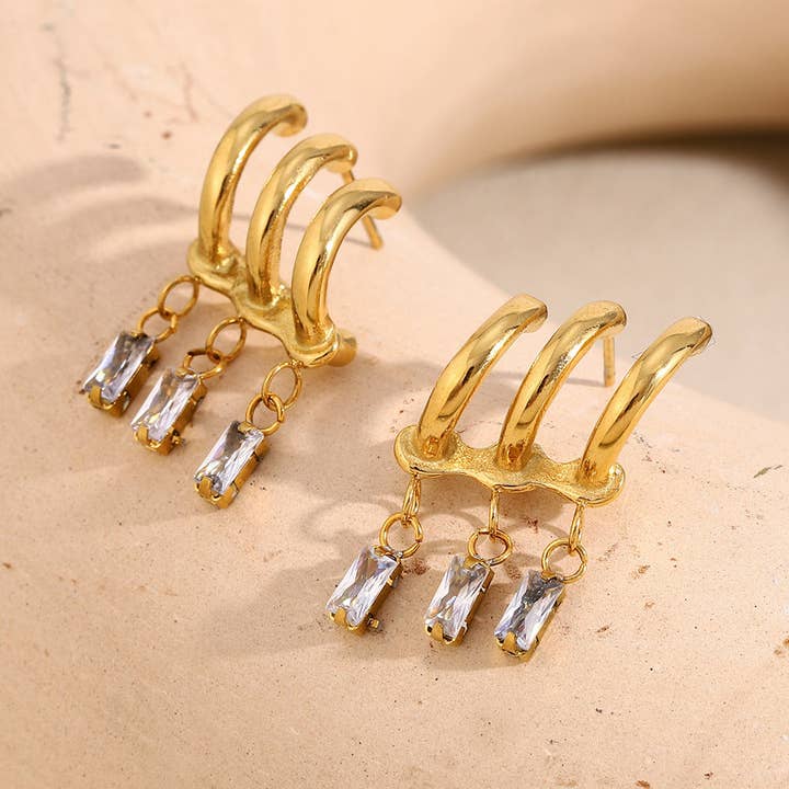 Katinki - Wholesale Dangle Earrings - Triple Hoop Crystal Drop Earrings