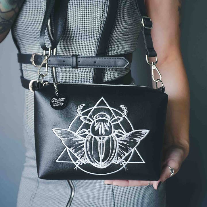 Black Scarab Beetle Small Crossbody Bag Handmade for wholesale by Project Pinup