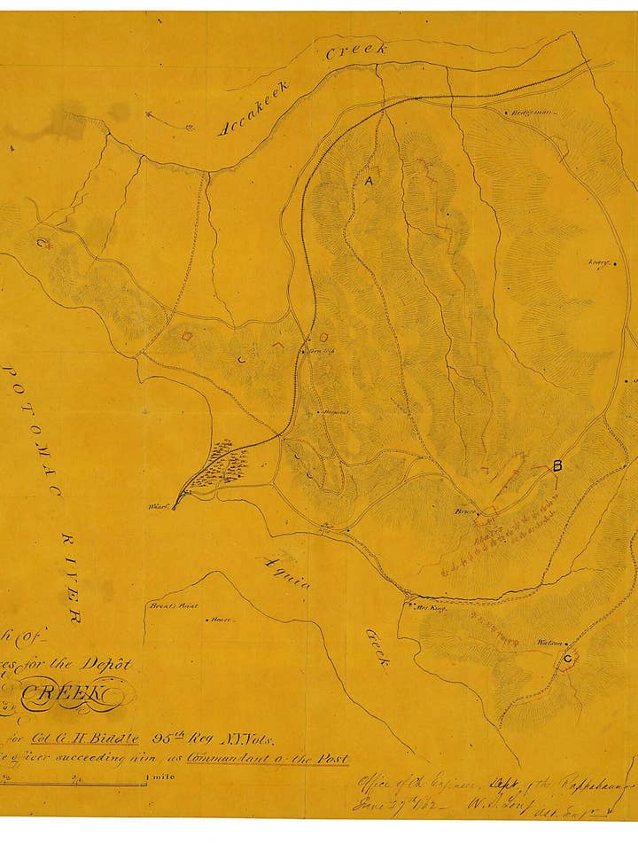 Esbozo de las Defensas Propuestas para el Depósito en Aquia Creek 1862 para venta al por mayor de Relic Map Co.