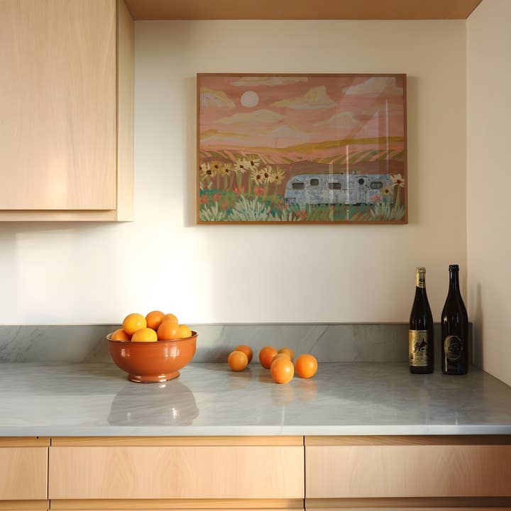 Vintage Airstream Travel Trailer Print for wholesale by El Baker Art