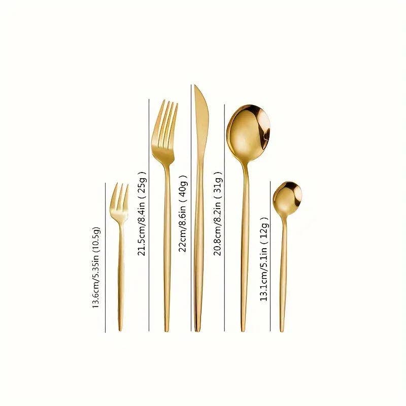 Huis Van Merken - Wholesale Assorted Cutlery Set - 30pcs Elegant Stainless Steel Portuguese Cutlery Set - Sleek Black Handles, Golden Finish2