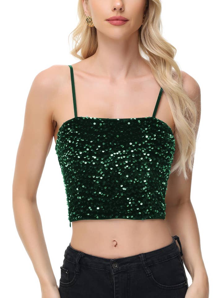 Anna Kaci Wholesale - Wholesale Camisole - Women's - Sparkly Sequin Cami Tops Crop Club Party Glitter Spaghetti25