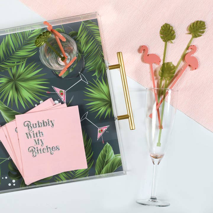 Mod Lounge Paper Company - Wholesale Drink Stirrer - Flamingo and Palm Beverage Mixing Swizzle Stir Sticks