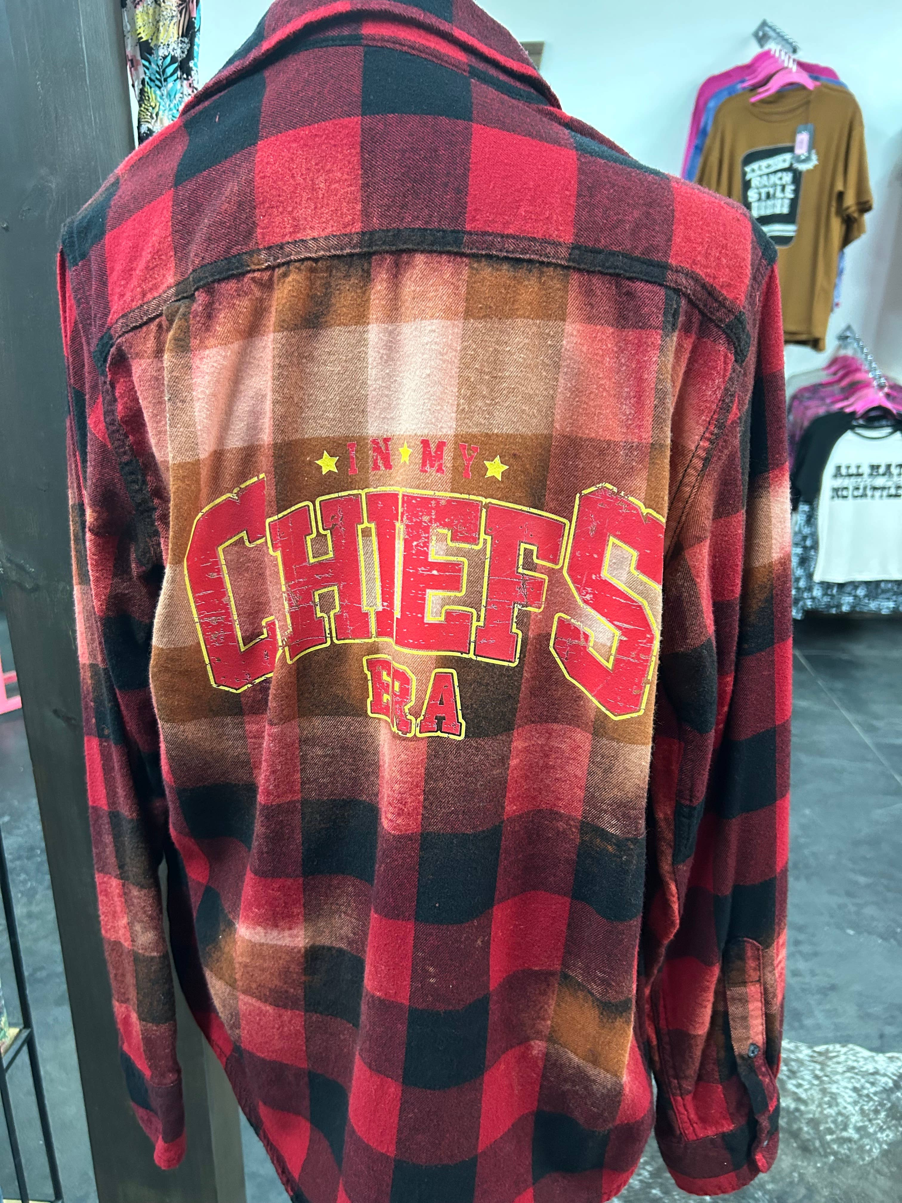 Diva Bling By Jenn - Wholesale Button Down Shirt - Women's - Chiefs Era Bleached Flannel 1