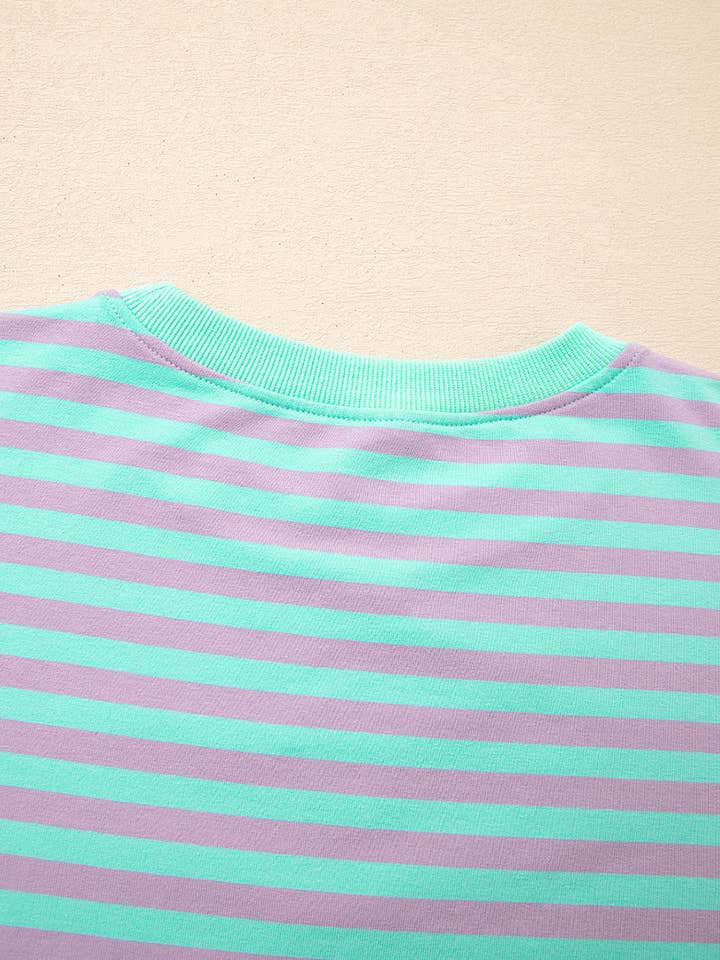 Green Stripe Exposed Seam Contrast Ribbed Trim Oversize Sweatshirt for wholesale on Faire3