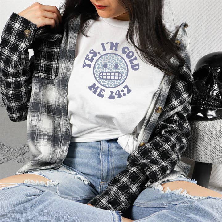 Peach Closet - Wholesale Screen Printed T-Shirt - Women's - Yes I'm Cold Me 24/7 Tee