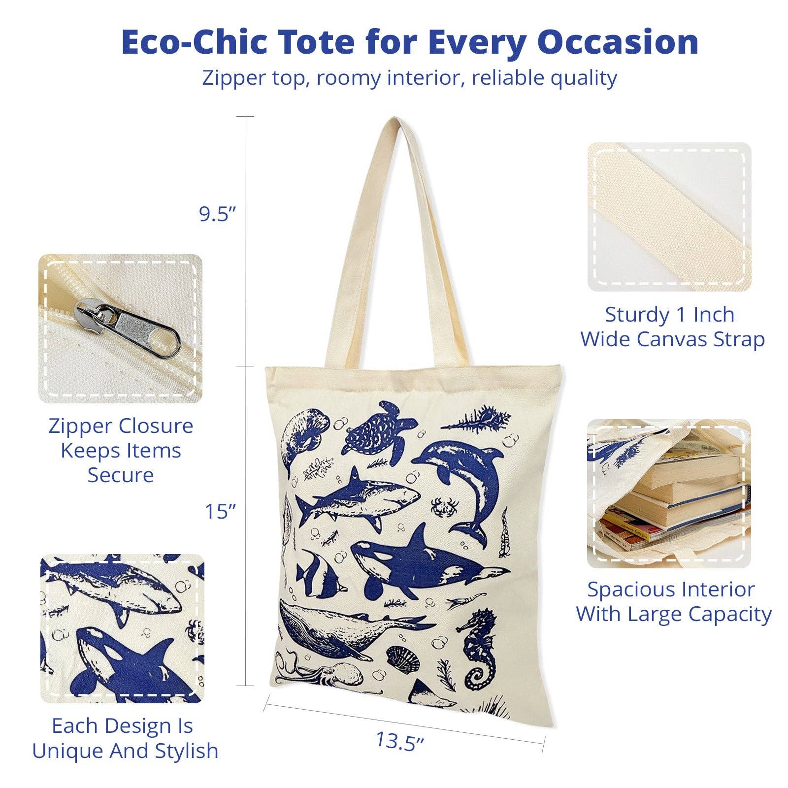 Wrapables.com - Wholesale Tote Bag - Women's - Wrapables Zippered Canvas Reusable Tote Bag33