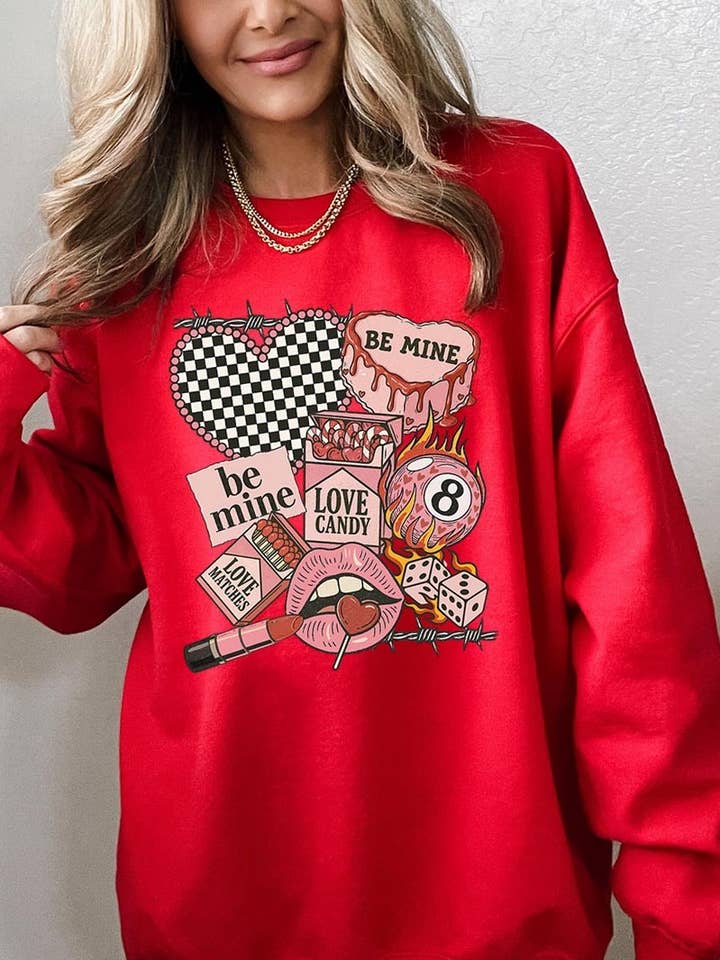 Retro Love Icons Valentine Graphic Sweatshirt for wholesale by Pink Irene Wholesale