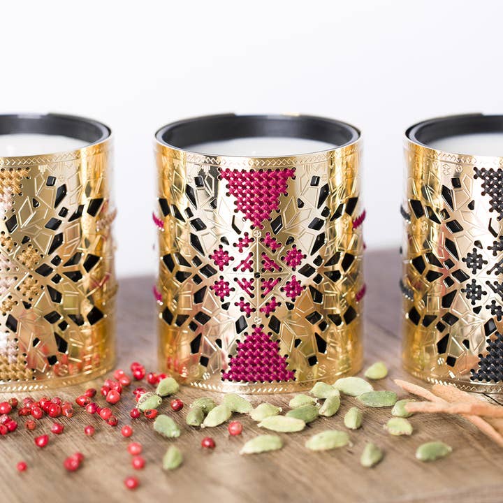 Deluxe candle scented gold and colored cotton embroidery for wholesale by CAMILLE ENRICO