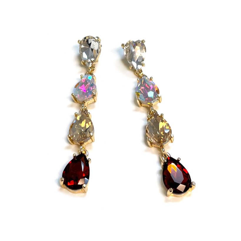 StarryNYC - Wholesale Dangle Earrings - Glass Stone Teardrop 4 Link Iridescent Crystal Earrings21