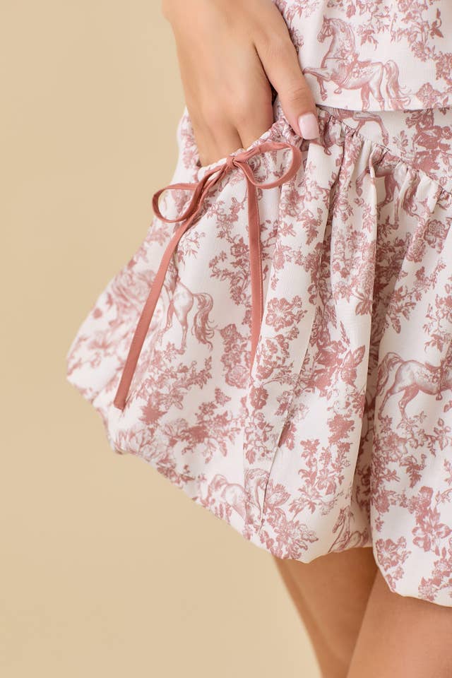 TERRACOTTA Vintage Horse Toile Print Bubble Hem Skort for wholesale on Faire3