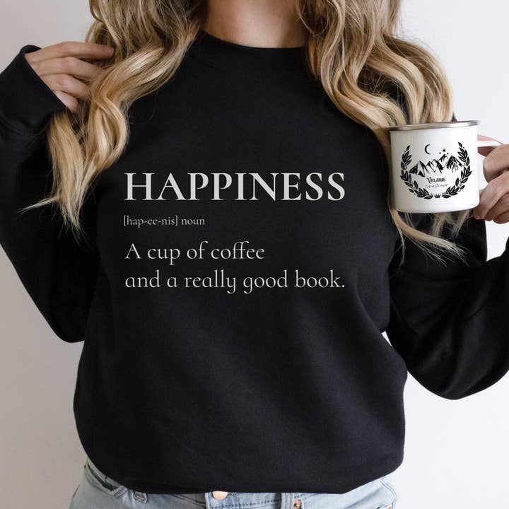 Le bonheur est une tasse de café et un bon livre sweat-shirt pour la vente par The Bean Workshop