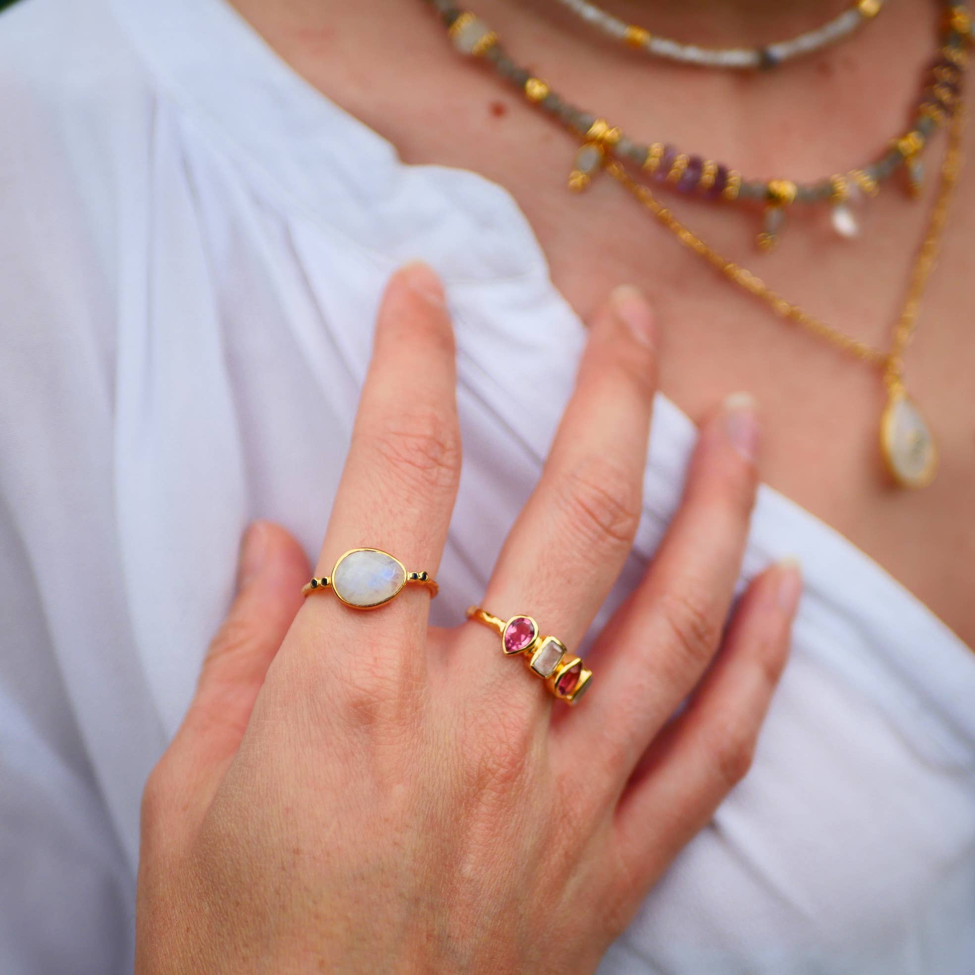 GINANDGER - Vendita all'ingrosso Anelli con pietra singola/solitario - Anello Katha placcato in oro 24K con pietra a scelta6