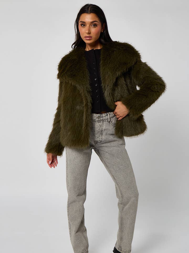 Khaki Kunstpelzjacke für den Großhandel von Urban Bliss