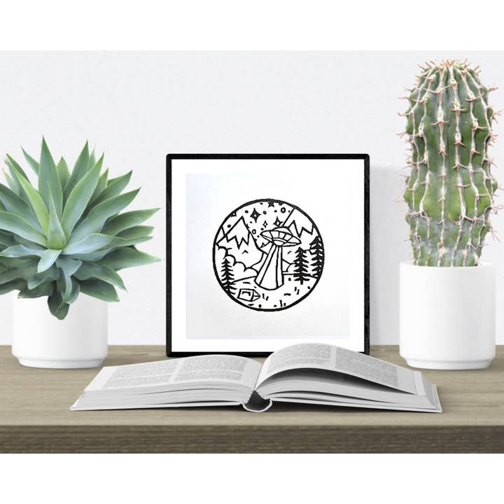 Aliens Among Us - Original Linocut print for wholesale by Hannah Guthrie Designs