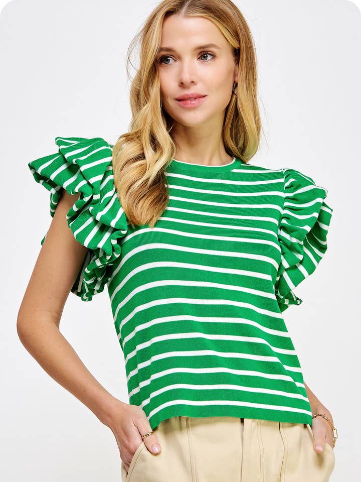 Lagdelt Fladder Kortærmet Stripe Top for engroshandel hos Strut & Bolt