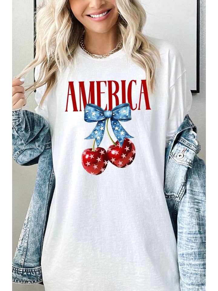COLORBEAR - Wholesale T-Shirt (Graphic) - Women's - America Cherries Graphic Heavy Cotton Tee
