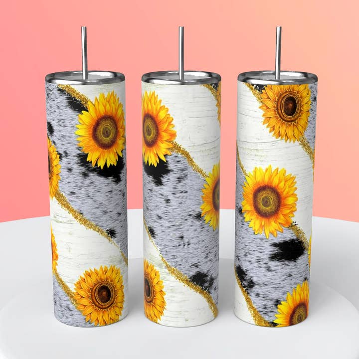 Cowhide Sunflower 20 Oz Tumbler for wholesale by Rockin K and Double J