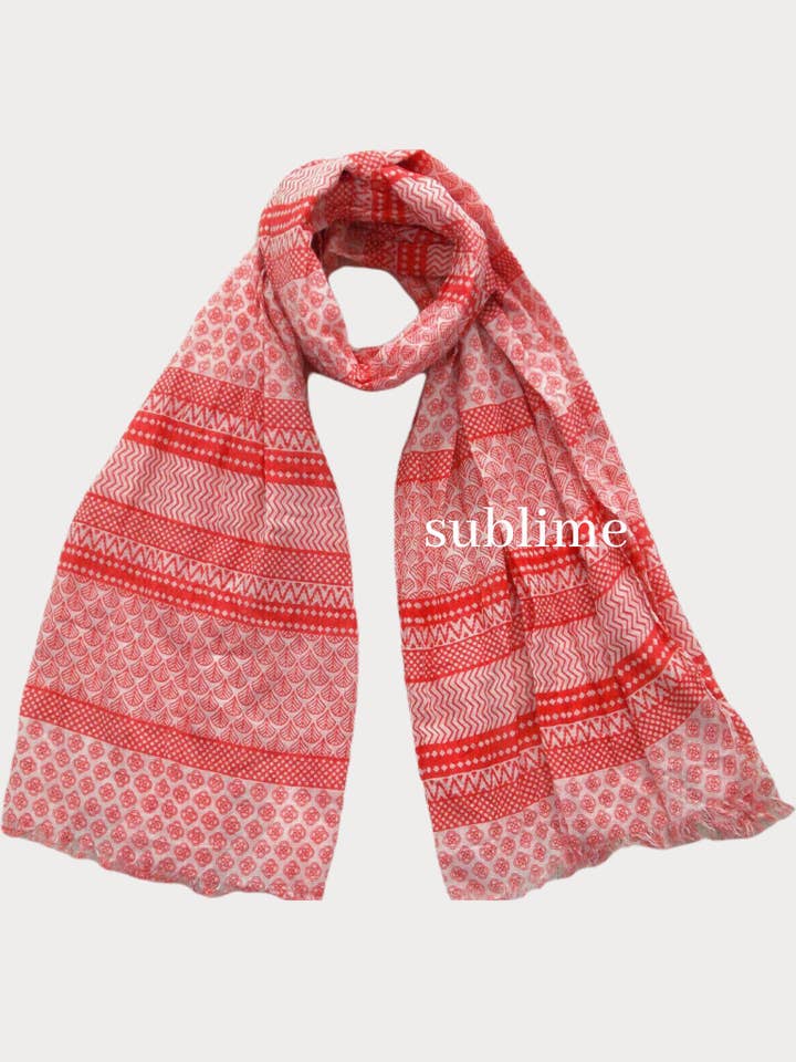 Écharpe en coton biologique doux imprimé Zentangle Patterns - Corail pour la vente par Sublime