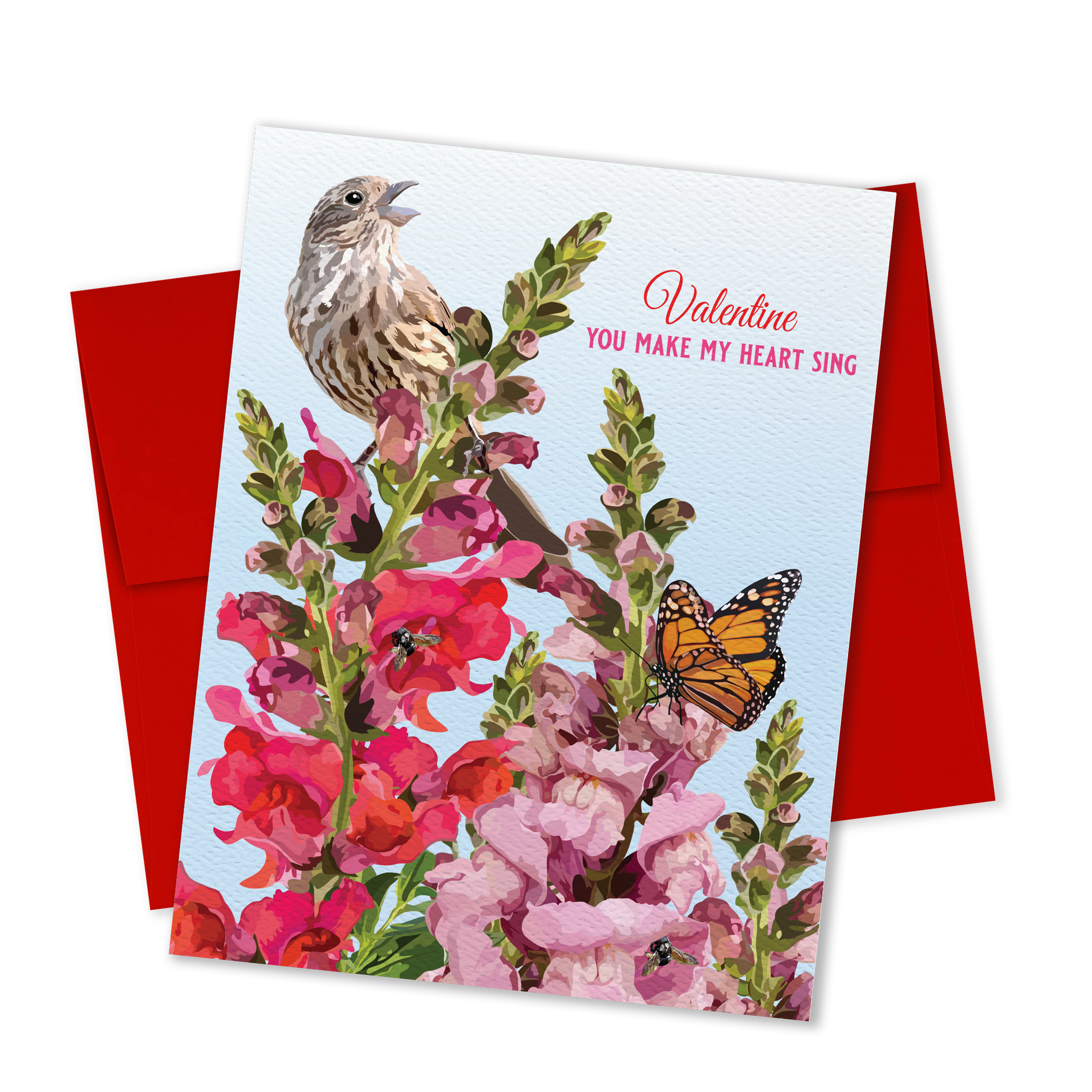 The Red Barn Press - Wholesale Valentine's Day Card - Valentine Greeting Card | Country Floral, Bird & Snapdragons0