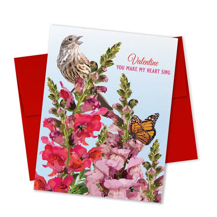 The Red Barn Press - Wholesale Valentine's Day Card - Valentine Greeting Card | Country Floral, Bird & Snapdragons