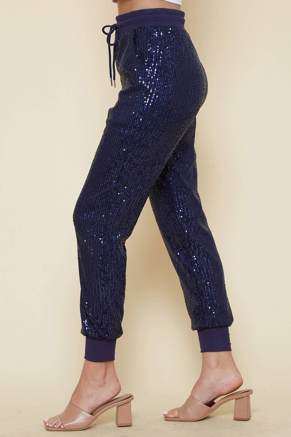 Saints & Hearts - Wholesale Pants - Women's - SIP6105A NAVY THICK ELASTIC WAIST SEQUINS JOGGER PANTS1