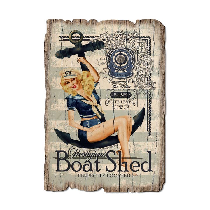 Pin Up Girl Boat Shed -Wood Rustic Beach Postcards & Magnets for wholesale by DaydreamHQ