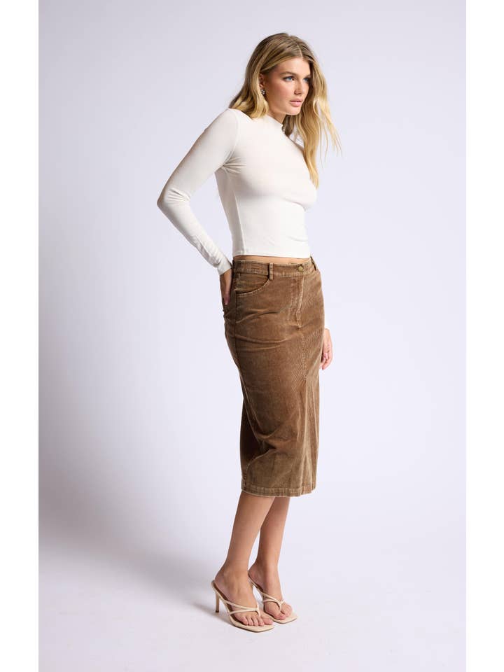 Sage The Label - Wholesale Skirt - Women's - Kahlo Washed Cord Midi Skirt: BROWN14