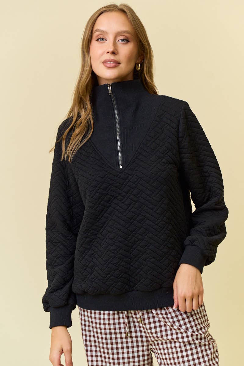 Doe and Rae - Wholesale Sweatshirt - Dames - GEVOERD TOP MET HALVE RITS AAN DE VOORKANT - 45112T6