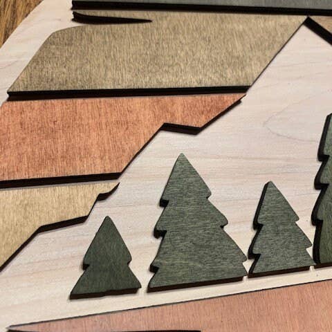 Through The Fire Design - Wholesale Sign - Rustic Mountain Sunset Round Home Decor, Sunset Picture, Woo2