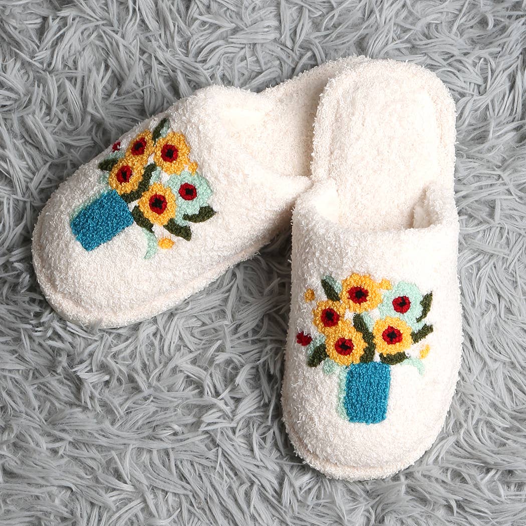 Fashion City - Venta al por mayor Zapatillas para casa - Mujer - Zapatillas de Casa Bordadas Girasol1