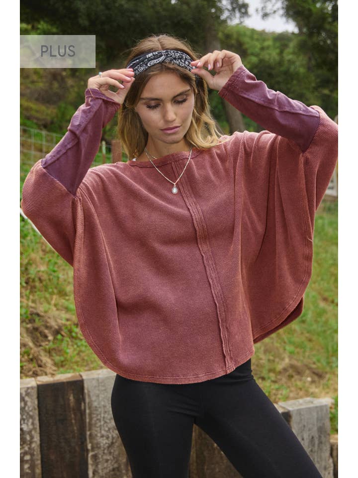 Oddi - Wholesale Sweatshirt - Women's - Plus Acid Washed Thermal Batwing Pullover1