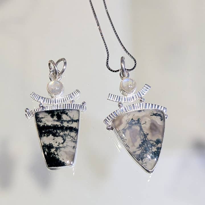 Moosachat-Mondstein-Sterlingsilber-Anhänger für den Großhandel von Designs By Evon