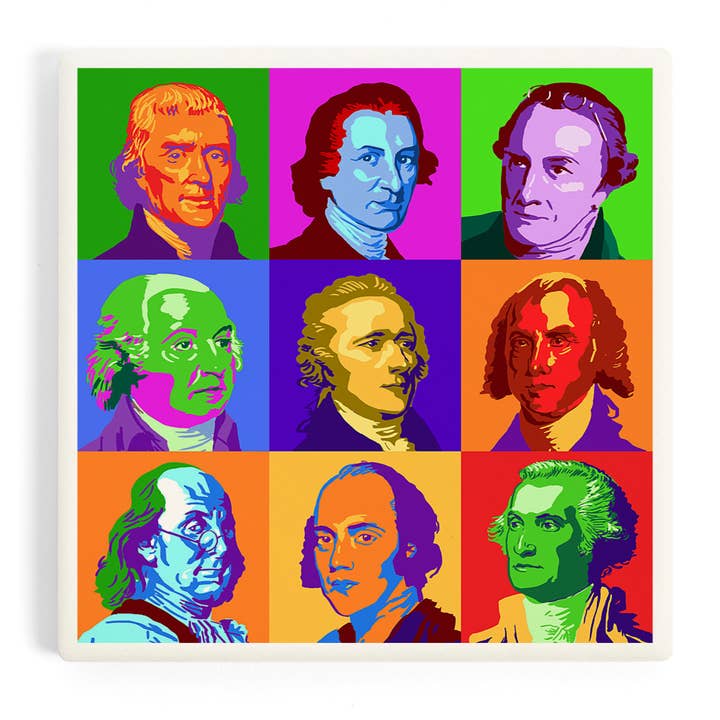 Lantern Press - Wholesale Coasters - Ceramic Coaster Founding Fathers, Pop Art