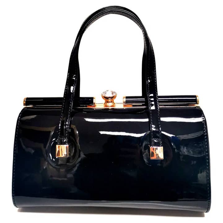 Superbia - Wholesale Top Handle Bag - Women's - Large Patent Diamond Detail Top Handle Handbag Clasp Opening