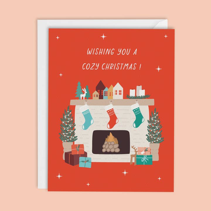 COZY FIREPLACE CHRISTMAS CARD for wholesale by MELLOWWORKS