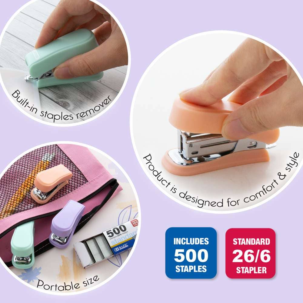 Luna Office Supply -  Everyday Essential - Wholesale Stapler - Mini Pastel Color Stapler Standard (26/6) w/ 500 Ct. Staples2
