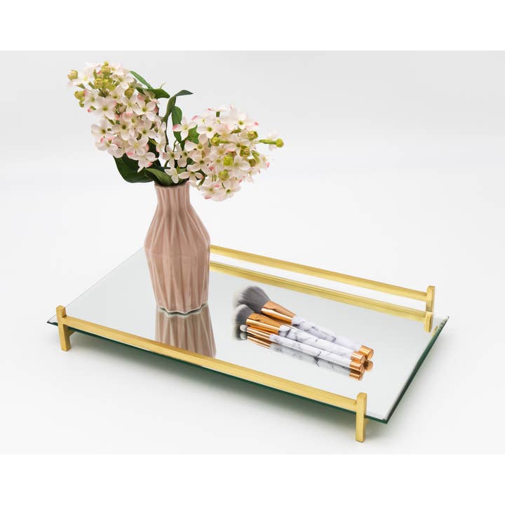 Bandeja de espejo cuadrada dorada con marco de alambre para venta al por mayor de Godinger