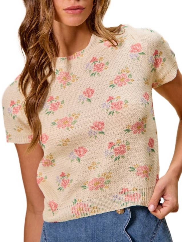 Maglia a Maniche Corte con Stampa Floreale per la vendita all'ingrosso da parte di Vanilla Monkey