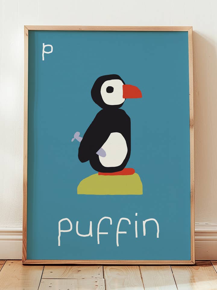 Puffin Art Print | Letter P Alphabet Print for wholesale by Surprise Radish