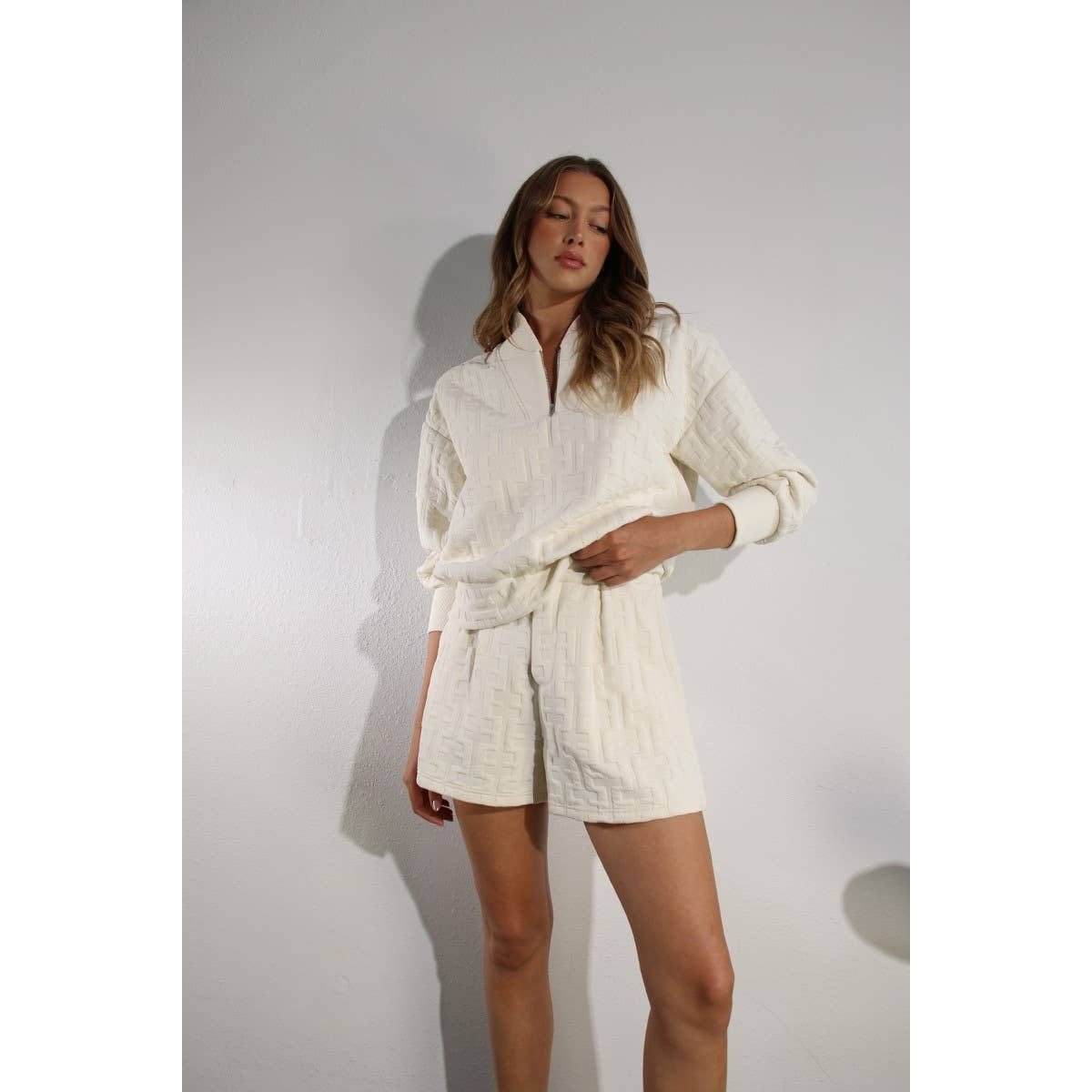 Mulla - Wholesale Top & Short Set (NOT Loungewear) - Women's - Textured Beige Lounge Set4