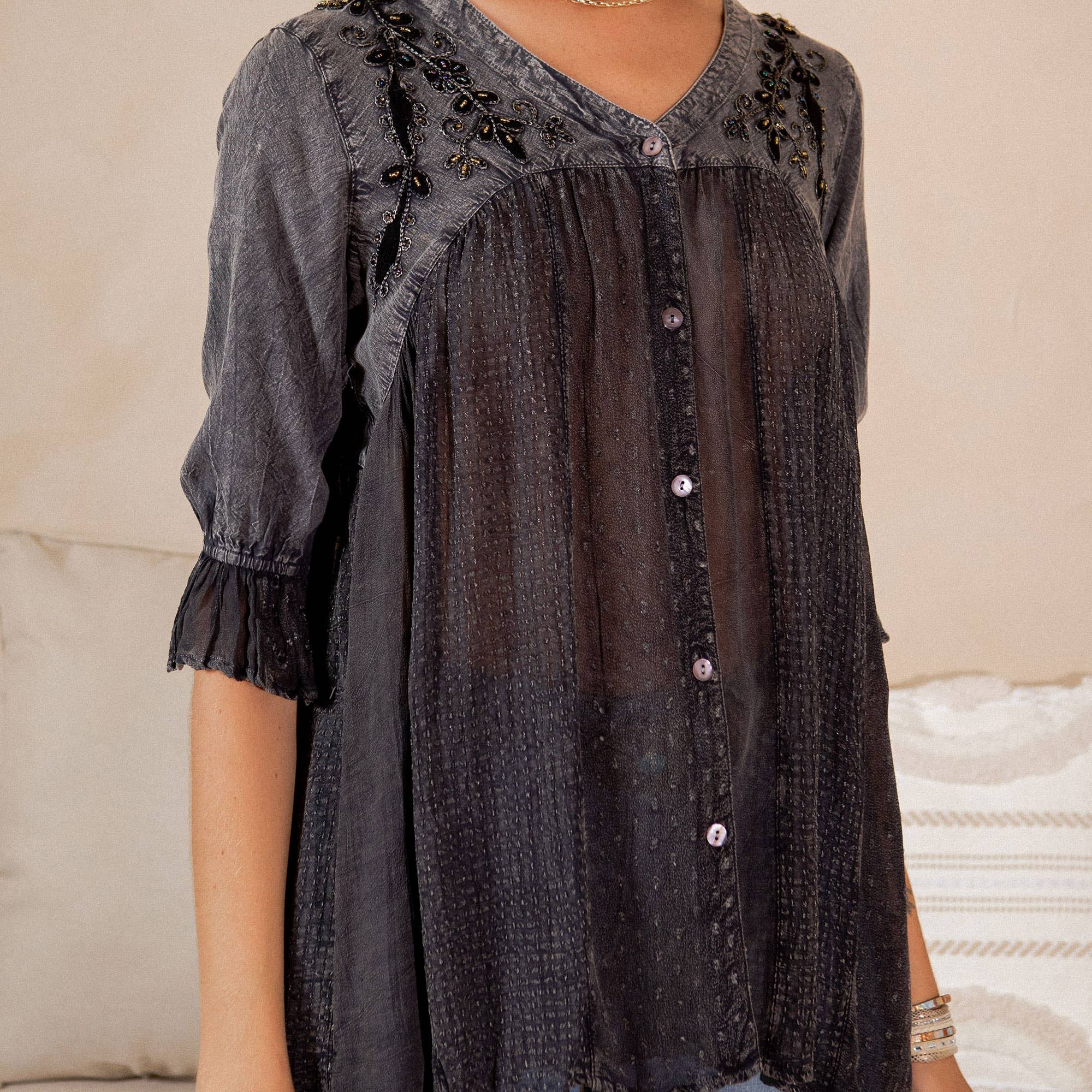 Young Threads - Venta al por mayor Blusa - Mujer - Blusa bohemia adornada estilo western (Color nuevo)30