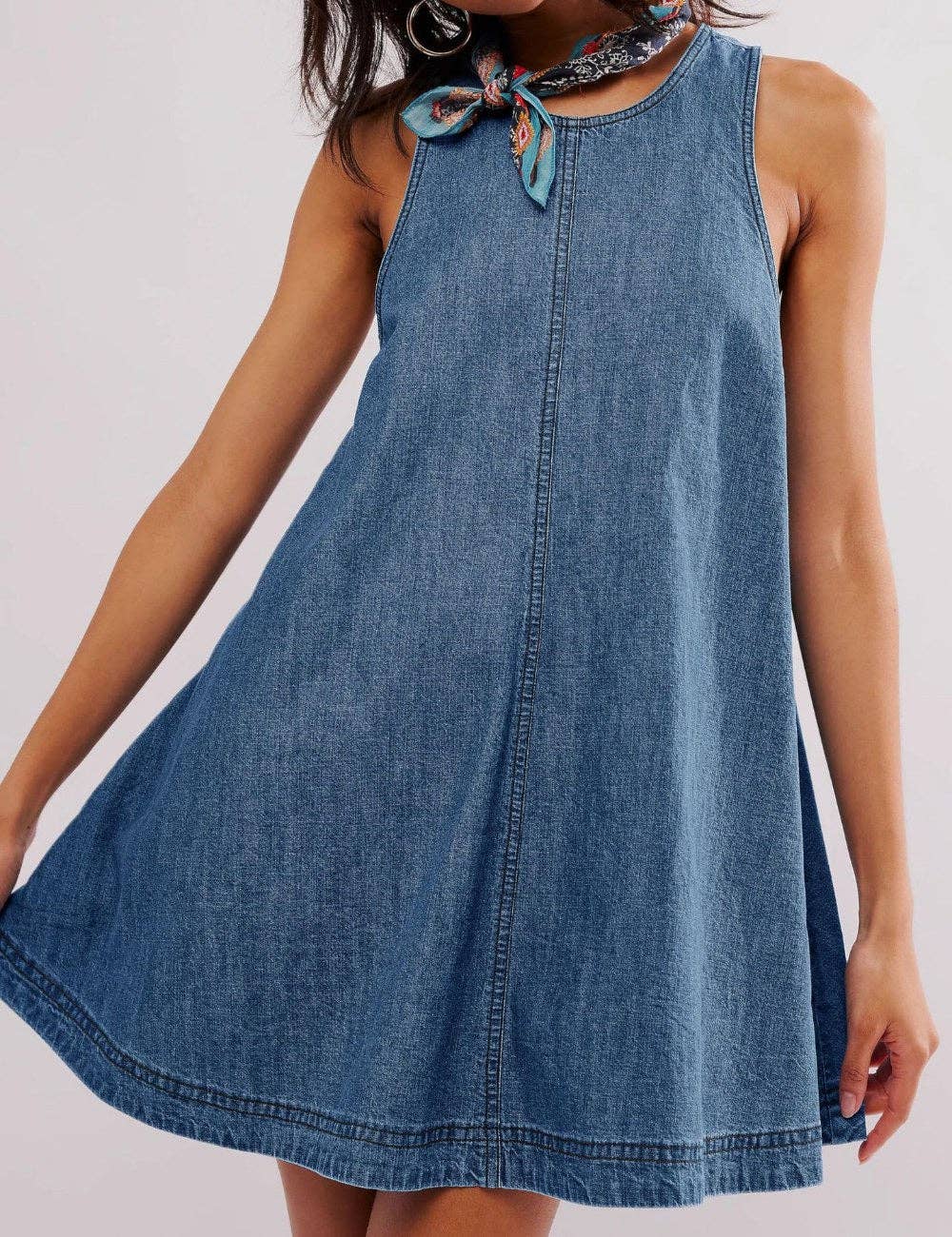 Dipped Shop - Venta al por mayor Vestido - Mujer - Vestido Mini Sin Mangas con Cuello Redondo de Denim DP25A531