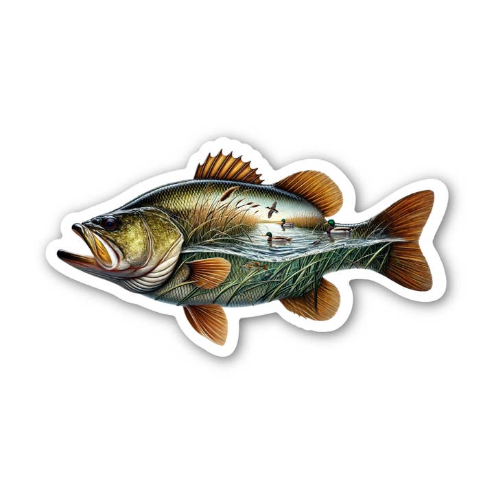 Fishing Sticker | Duck Hunt & Bass | Durable Vinyl Decal for wholesale by PiggyPrintStickers