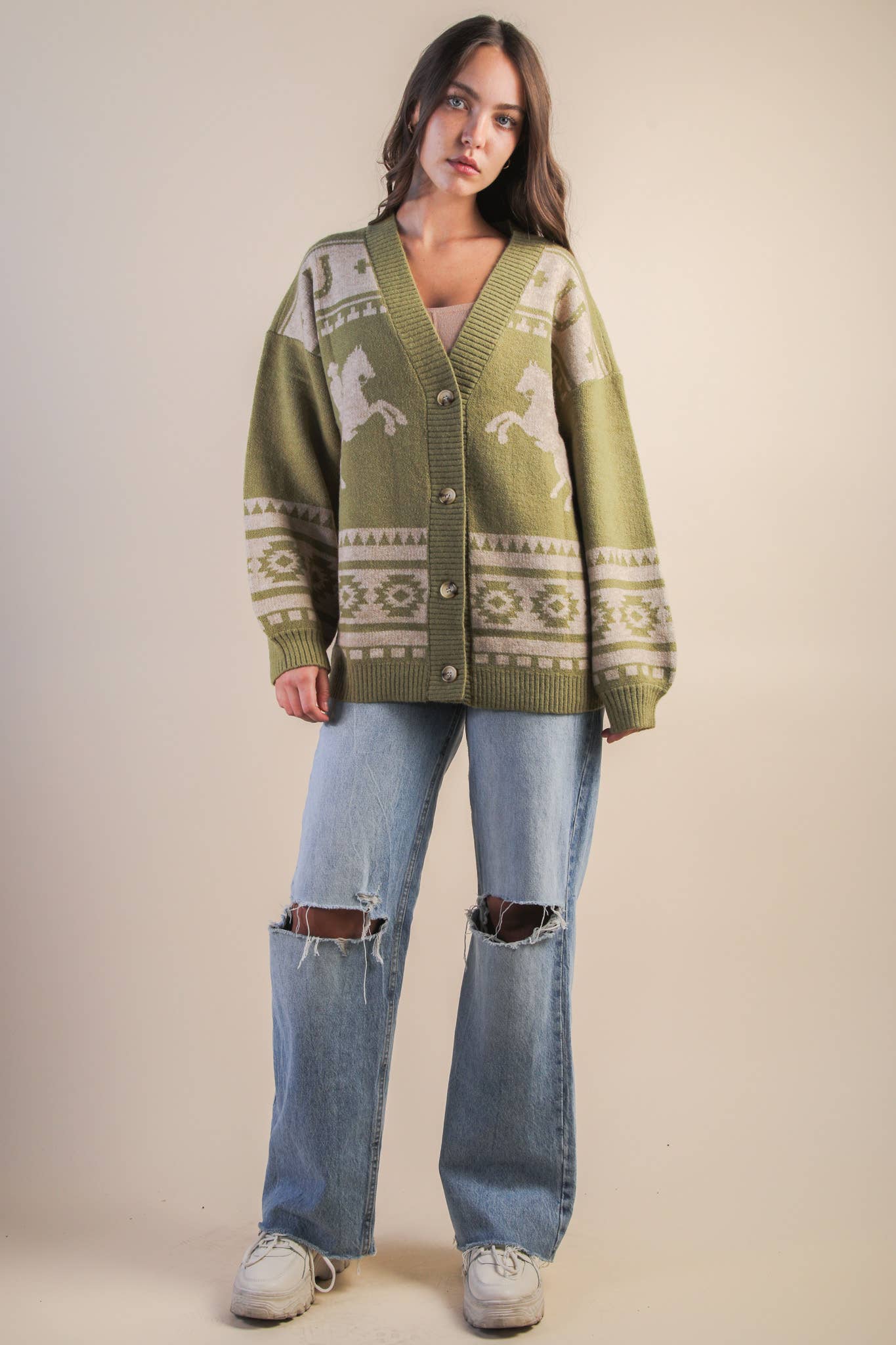 VERY J – wholesale Kofta - Dam – 12W3423N-Oversized västerninspirerad stickad kofttröja med grafiskt motiv22